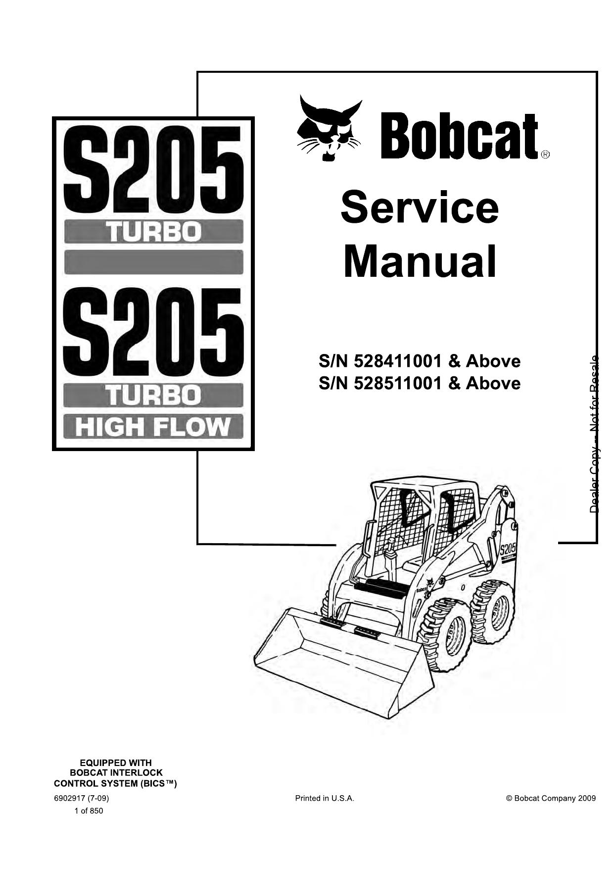 S205 Skid-Steer Loader Service Manual Bobcat